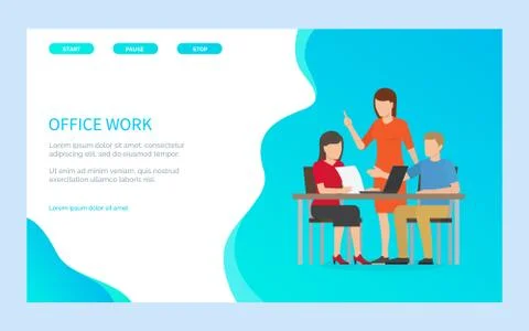 Workers Character Doing Work in Office Vector イラスト素材