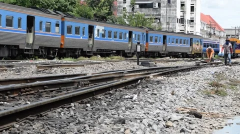 Workers Checking the railroad tracks Video stock 56050354