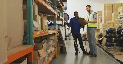 Workers checking the shelves together Vidéo 124591495