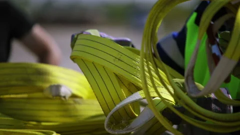 Workers choose ropes lying on the table 스톡 동영상 93294463