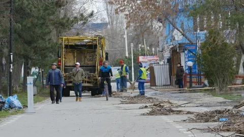 Workers Cleaning The Shore After A Flood Stock-Footage 88413851