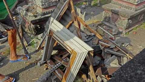 Workers Clearing Debris and Rubble from Destroyed Building Structure Stock Footage 344510170