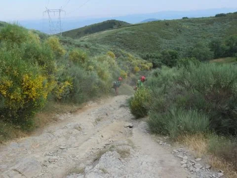 Workers clearing mountain road Stock Photos