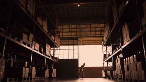 Workers close the warehouse door Stock Footage 143197090