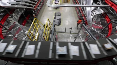 Workers collecting mails and packages at an express company Stock Footage 46494828