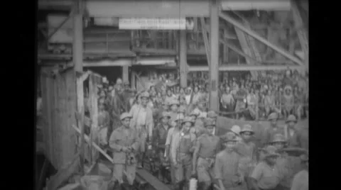 Workers coming out of mining industry Stock Footage 37595264