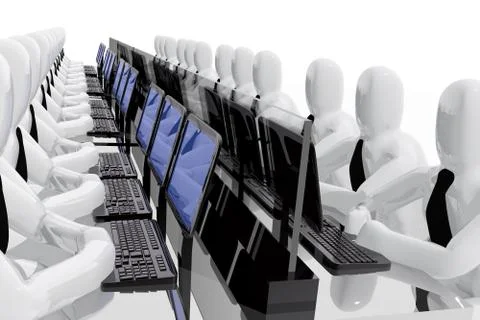 Workers company looking results on computer screens Illustrazione stock