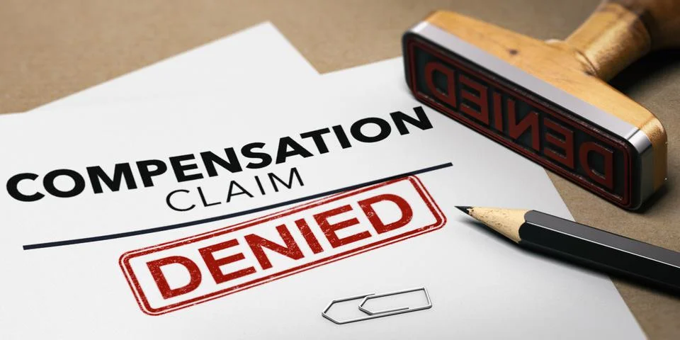 Workers compensation claim. Comp denied concept. Stock Illustration