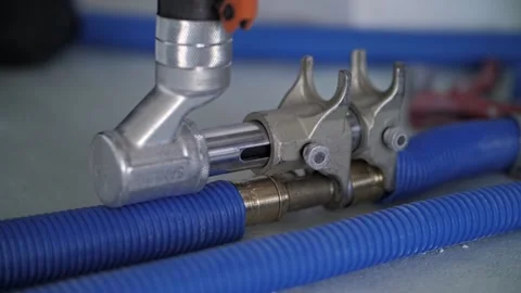 Workers connect the heating pipes Video stock 221882447