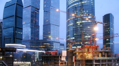 Workers constructing buildings at Moscow-City in moscow Stock Footage 31214494