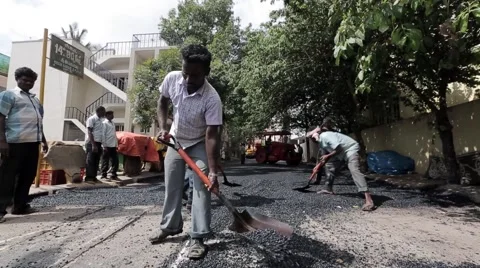 Workers constructing roads in Mumbai 3 Stock-Footage 55439645