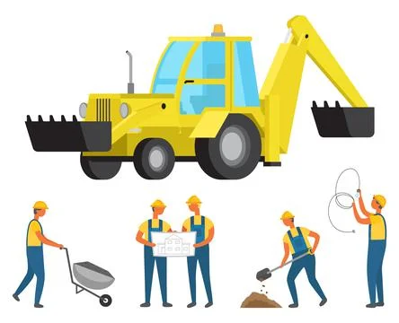 Workers on Construction, Engineers and Workmen Stock Illustration