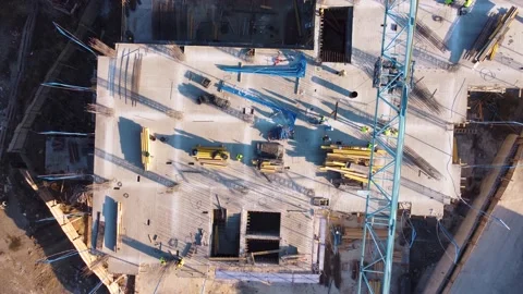 Workers On Construction Site Aerial Stock Footage 168964325