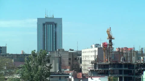 Workers On A Construction Site Crane Operating, Extreme Long Shot Stock Footage 38000110