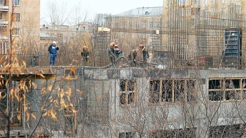 Workers at the construction site Video stock 97647174