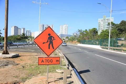 Workers on construction site on the highway Stock Photos