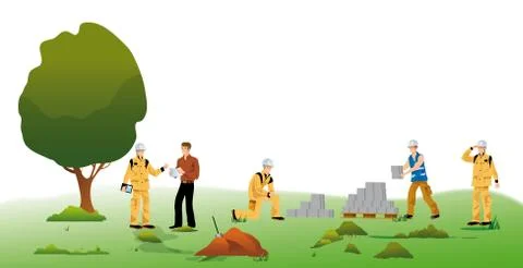 Workers on a construction site Stock Illustration