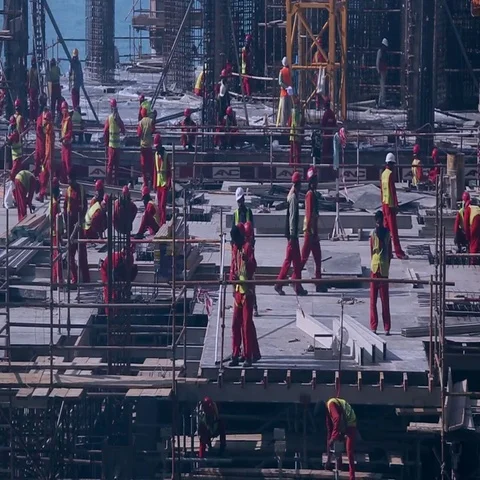 Workers on construction site at Jumeirah Beach Residence, Dubai, UAE. Stock Footage 69505371