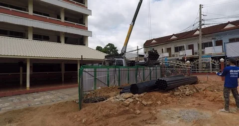 Workers on construction site in Kumphawapi, Udonthani, Thailand Stock Footage 94095306