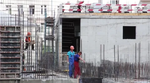 Workers on a Construction Site. Moscow Renovation Stock Footage 54326398