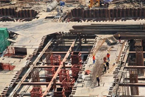 Workers at construction site Stock Photos
