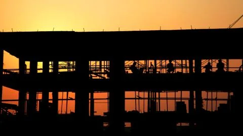 Workers at construction site Stock Photos