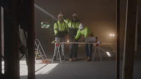 Workers At Construction Site Planning Together Stock Footage 270388073