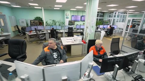 Workers at the control panel in production Video stock 294972122