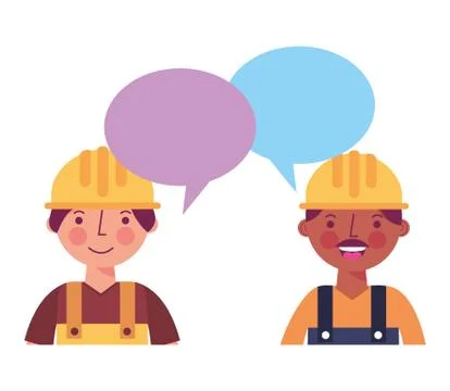 Workers contruction portrait talking speech bubble Stock Illustration