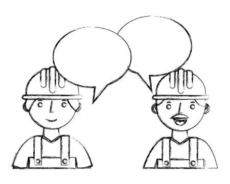 Workers contruction portrait talking speech bubble Stock Illustration