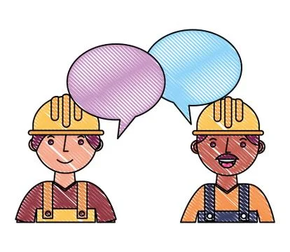 Workers contruction portrait talking speech bubble Stock Illustration