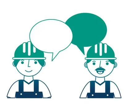 Workers contruction portrait talking speech bubble Stock Illustration
