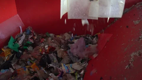 Workers on the conveyor of the waste processing plant Video stock 243888746