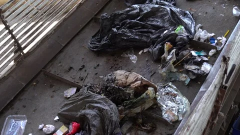 Workers on the conveyor of the waste processing plant Video stock 243888989