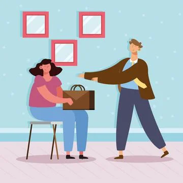 Workers couple with portfolio Stock Illustration