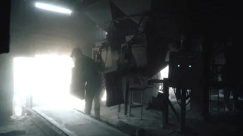 Workers create concrete pillars to current electricity Stock Footage 127684370