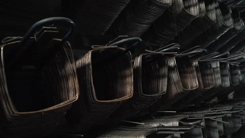 Workers create concrete pillars to current electricity Stock Footage 127684555