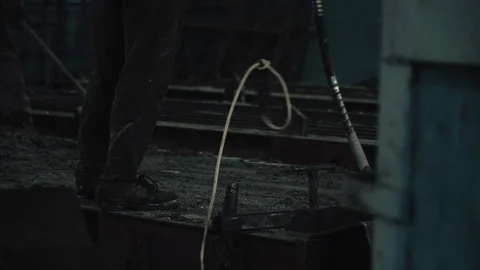 Workers create concrete pillars to current electricity Stock Footage 127684590