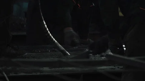 Workers create concrete pillars to current electricity Stock Footage 127684723