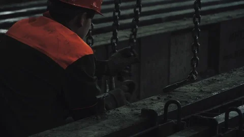 Workers create concrete pillars to current electricity Stock Footage 127685190