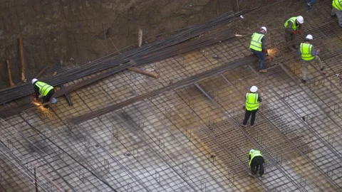 Workers Cut Rebar On Construction Stock Footage 168954798