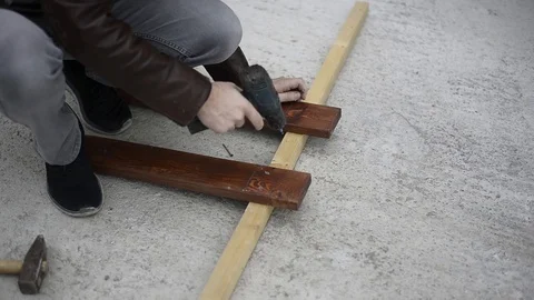 Workers cut, saw and a worker Stock Footage 121049822