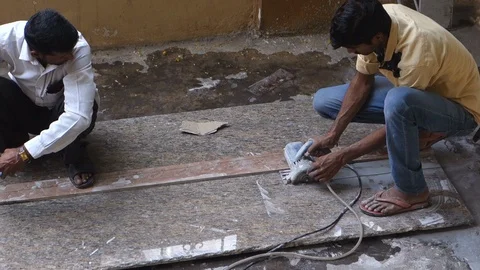 Workers-cutting-marble-stone-india Stock Footage 98619895