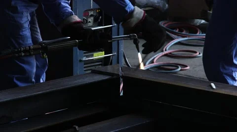 Workers Cutting Metal With A Flame Stock Footage 63990021