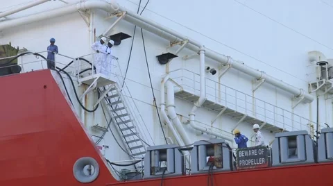 Workers On The Deck Of A Ship Stock Footage 63988439