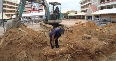 Workers digging logs and roots 動画素材 91954706