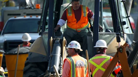 Workers discuss preparation the construction site for foundation Stock-Footage 34543065