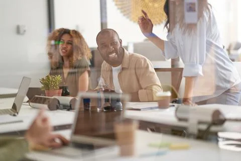 Workers discussing condition and preparing for meeting Stock Photos