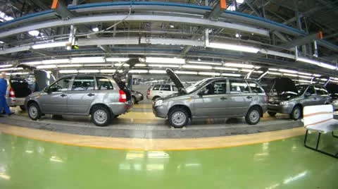 Workers do car complete set in assembly shop Stock Footage 10808471