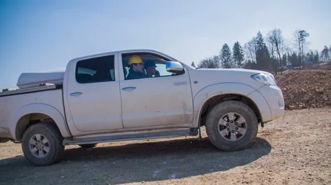 Workers driving on site Stock Footage 53449431